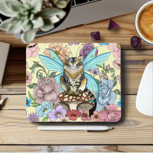 Whimsical Pastell Tabby Älvkatt Blommig Fantasy Musmatta