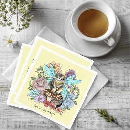 Whimsical Pastell Tabby Älvkatt Blommig Fantasy Pappersservett
