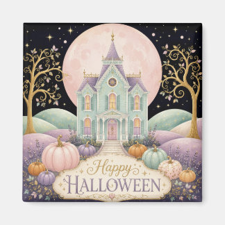 Whimsical Pastell Viktoriansk Spökhus Halloween Magnet