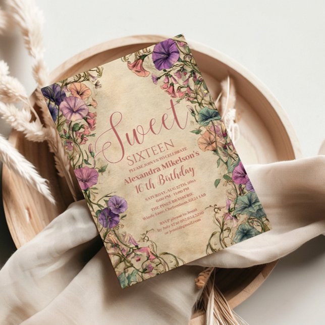 Whimsical Pastell Vildblomma Sweet 16 Inbjudningar (Skapare uppladdad)