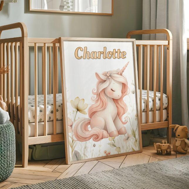 Whimsical pastellfärgad enhörning vildblomma poster (Skapare uppladdad)