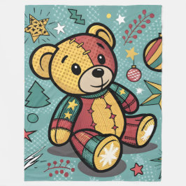 Whimsical Patchwork Christmas Teddy Bear Fleecefilt