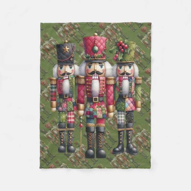Whimsical Patchwork Jul Nötknäppar Trio Fleecefilt (Framsidan)