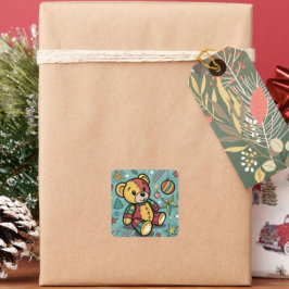 Whimsical Patchwork Jul Teddybjörn Fyrkantigt Klistermärke