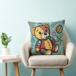 Whimsical Patchwork Julenalle i Teddybjörn Kudde