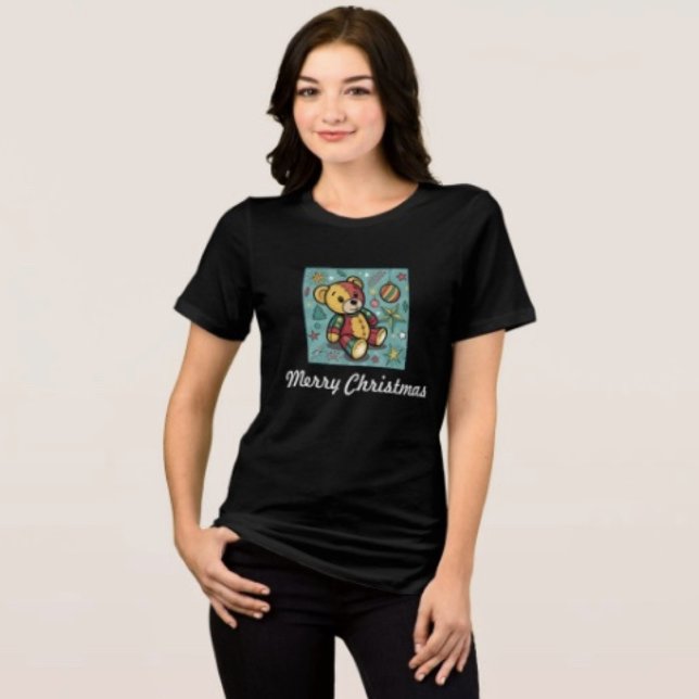 Whimsical Patchwork Julenallebjörn T Shirt (Comfy tri-blend women’s tee feminine fit, scoop neck, short sleeves, relaxed fit.  
)