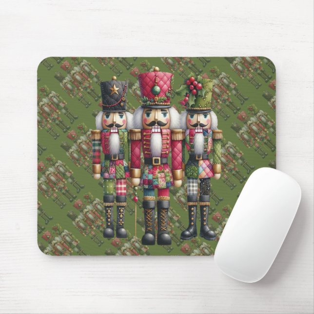 Whimsical Patchwork Julnötknäppare Trio Musmatta (Med mus)