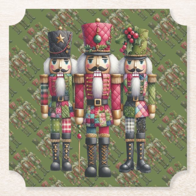 Whimsical Patchwork Julnötknäppare Trio Underlägg Papper (Framsida)