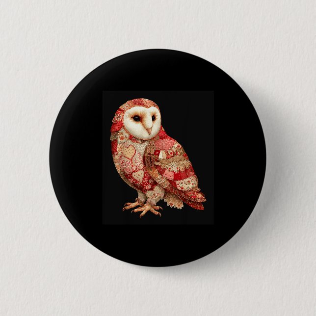 Whimsical Patchwork Owl With Hearts Pattern  Knapp (Framsida)