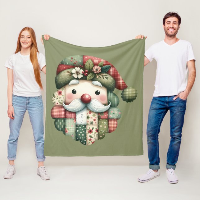 Whimsical Patchwork Santa Folk Christmas Fleecefilt (På plats)