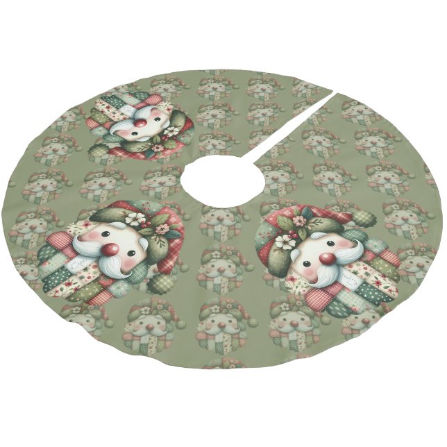 Whimsical Patchwork Santa Folk Christmas Julgransmatta Borstad Polyester (Vinklad)