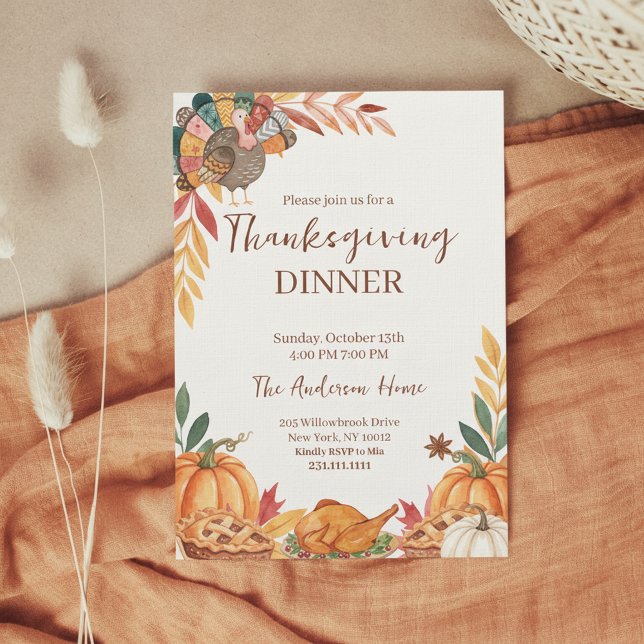 Whimsical Patchwork Turkey Thanksgiving Inbjudningar (Thanksgiving Dinner Invitation)