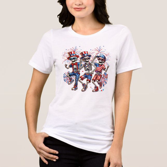 Whimsical Patriotic Skeletons - 4 juli Celebr T Shirt (Framsida)