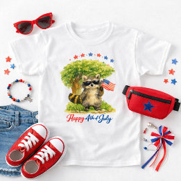Whimsical patriotisk tvättbjörn 4:e juli djur t shirt