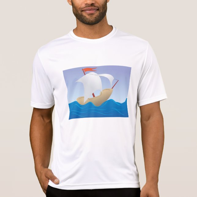 Whimsical Peanutbåt Minimalistisk Segelfartyg T Shirt (Framsida)