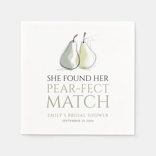 Whimsical Pears Pear-fect Match Bridal Shower Pappersservett (Framsidan)