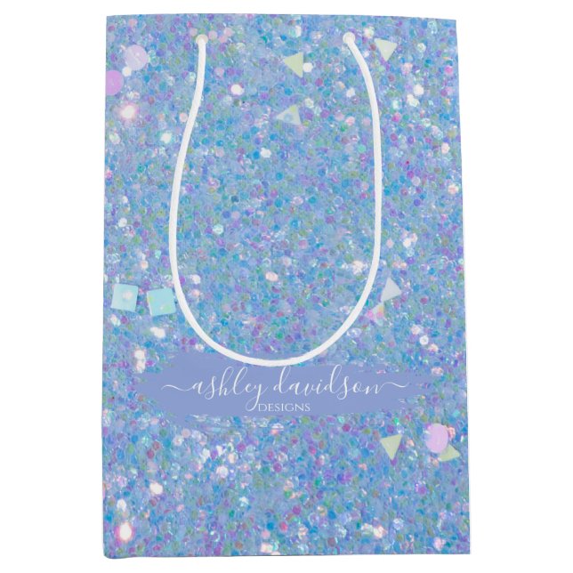 Whimsical Periwinkle Glitter Affärsgåvpåsar (Framsidan)