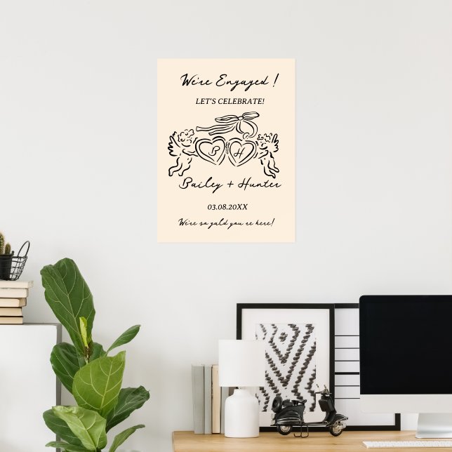 Whimsical Personalized Engagement couple Sign Poster (Hemmakontoret)