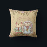 Whimsical Personlig Bröllop Bride Groom Rustic Kudde<br><div class="desc">Lägg till namn och monogram för att anpassa den här söta gifta parpresenten med vattenfärgade doodlblommor katt och kanin. ___________________________________________________________________________________________________________ För hjälp Följ detta arkiv och KONTAK via fliken nedan.</div>