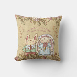 Whimsical Personlig Bröllop Bride Groom Rustic Kudde