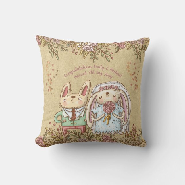 Whimsical Personlig Bröllop Bride Groom Rustic Kudde (Framsida)