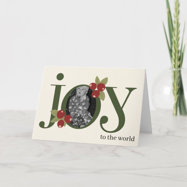 Whimsical Personlig JOY Blommig Jul Foto  Kort (Framsida)