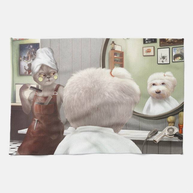 Whimsical Pet Barber Shop Kökshandduk (Horisontell)