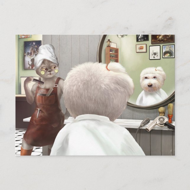 Whimsical Pet Barber Shop Meddelande Vykort (Framsida)