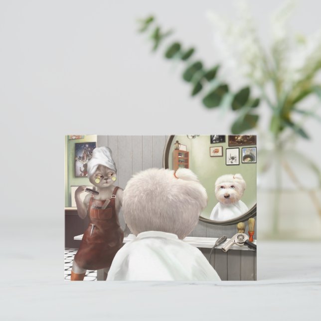 Whimsical Pet Barber Shop Meddelande Vykort (Stående Fram)