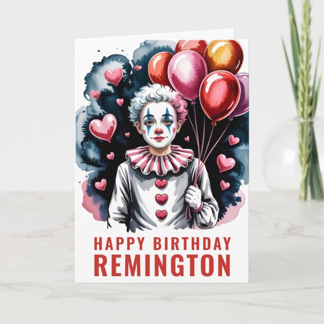 Whimsical Pierrot Birthday Clown Kort (Framsida)