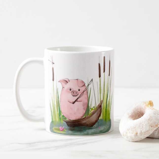 Whimsical Pig Fishing Mug Kaffemugg (Med munk)