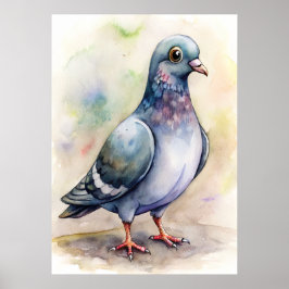 Whimsical Pigeon Watercolor, Naturillustration Poster