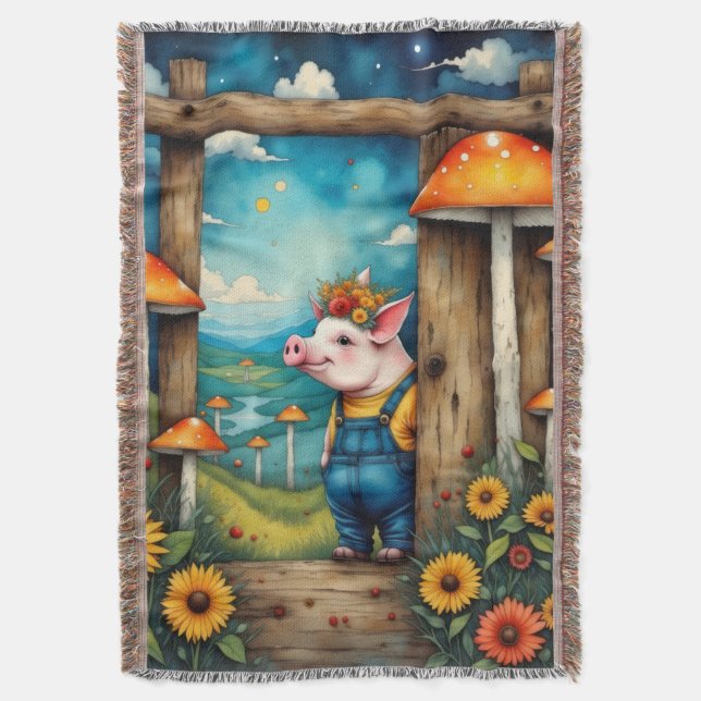 Whimsical Piglet Filt (Framsidan Vertikal)