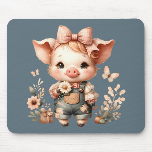 Whimsical Piglet i pastelloveraller blå Musmatta (Framsidan)