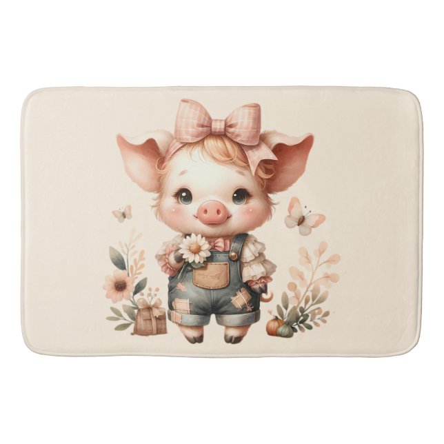 Whimsical Piglet in Pastel Overalls Peach Badrumsmatta (Framsidan)
