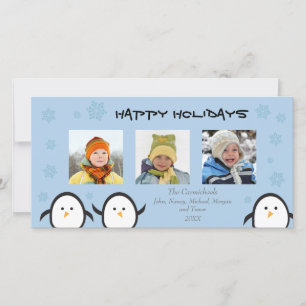 Whimsical Pingviner Holiday Photocard (blå) Julkort