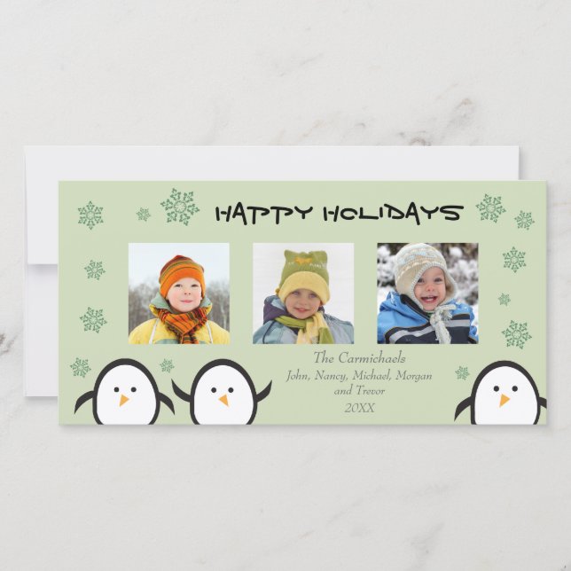Whimsical Pingviner Holiday Photocard (salvia) Julkort (Framsida)