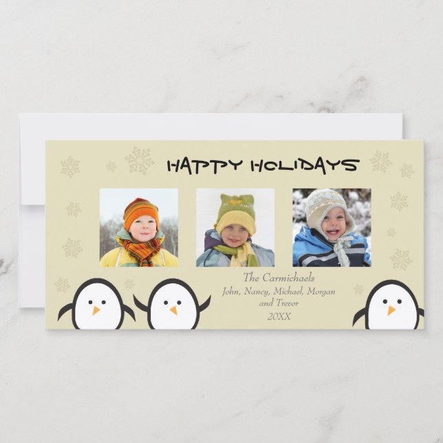 Whimsical Pingviner Holiday Photocard (silver) Julkort (Framsida)