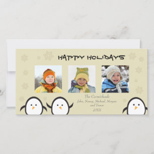 Whimsical Pingviner Holiday Photocard (silver) Julkort