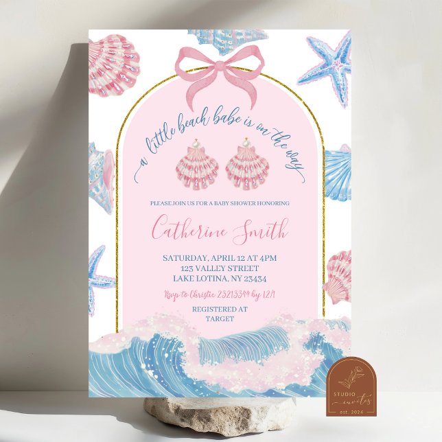 Whimsical Pink and Blue Beach Babe Baby Shower Inbjudningar (Skapare uppladdad)