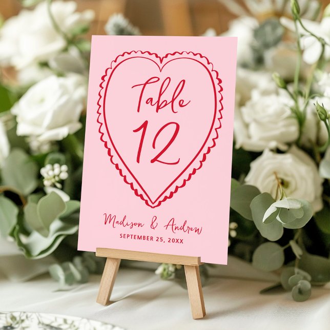 Whimsical Pink and Red Heart Wedding Bordsnummer (Skapare uppladdad)