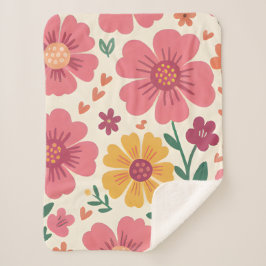 Whimsical Pink Bloom & Hearts Retro Pattern