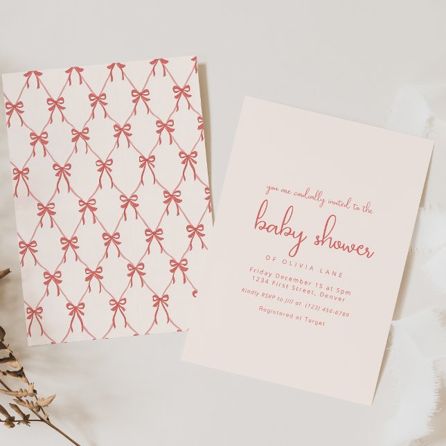 Whimsical Pink Bow Baby Shower Invitation Inbjudningar (Skapare uppladdad)