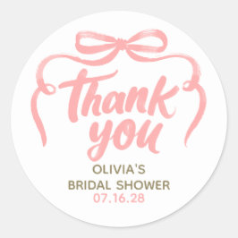 Whimsical Pink Bow Bridal Shower Thank You  Runt Klistermärke