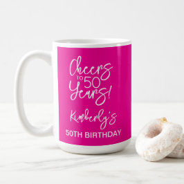 Whimsical Pink Cheers to 50 Years Birthday Classic Kaffemugg
