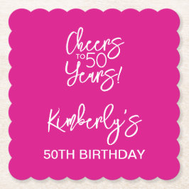 Whimsical Pink Cheers to 50 Years Birthday Underlägg Papper