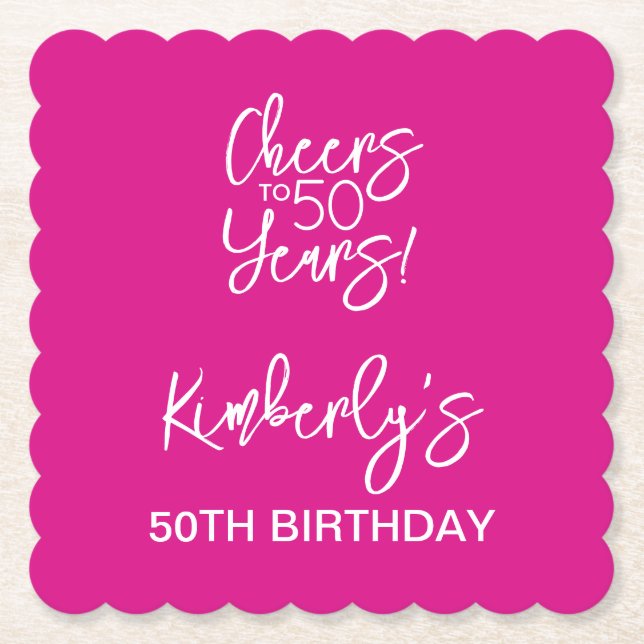 Whimsical Pink Cheers to 50 Years Birthday Underlägg Papper (Framsida)