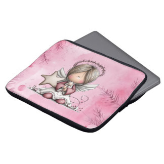 Whimsical Pink Christmas Angel Laptop Fodral