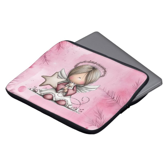 Whimsical Pink Christmas Angel Laptop Fodral (Framsida topp)