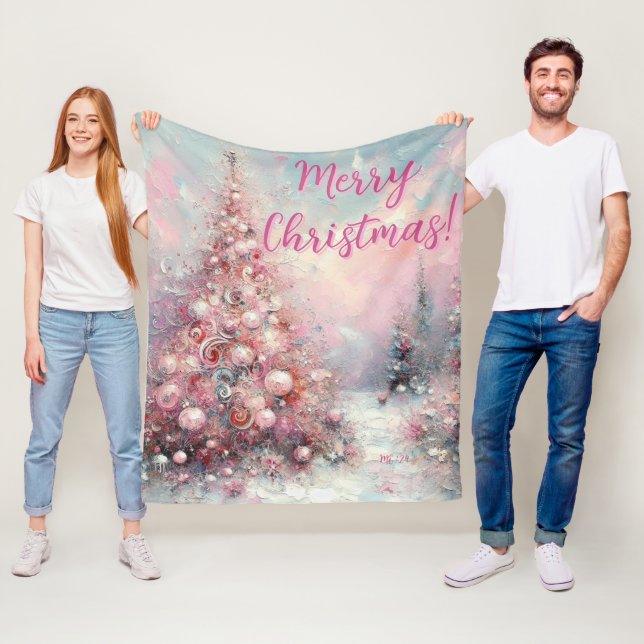Whimsical Pink Christmas Tree Personalized Fleecefilt (På plats)